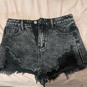 SHEIN Black Frayed Hem Jean Shorts